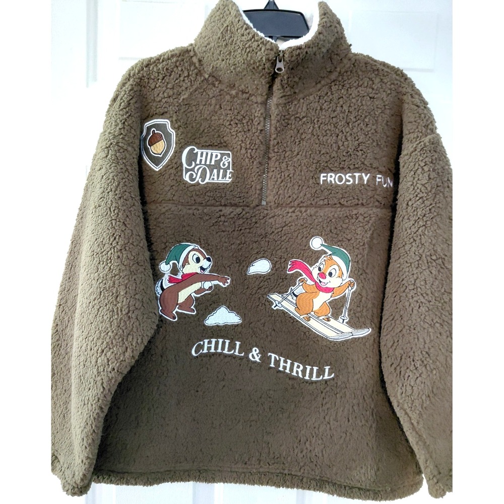Disney Classics Chip & Dale Women's Sherpa 1/2 Zip Fleece Large